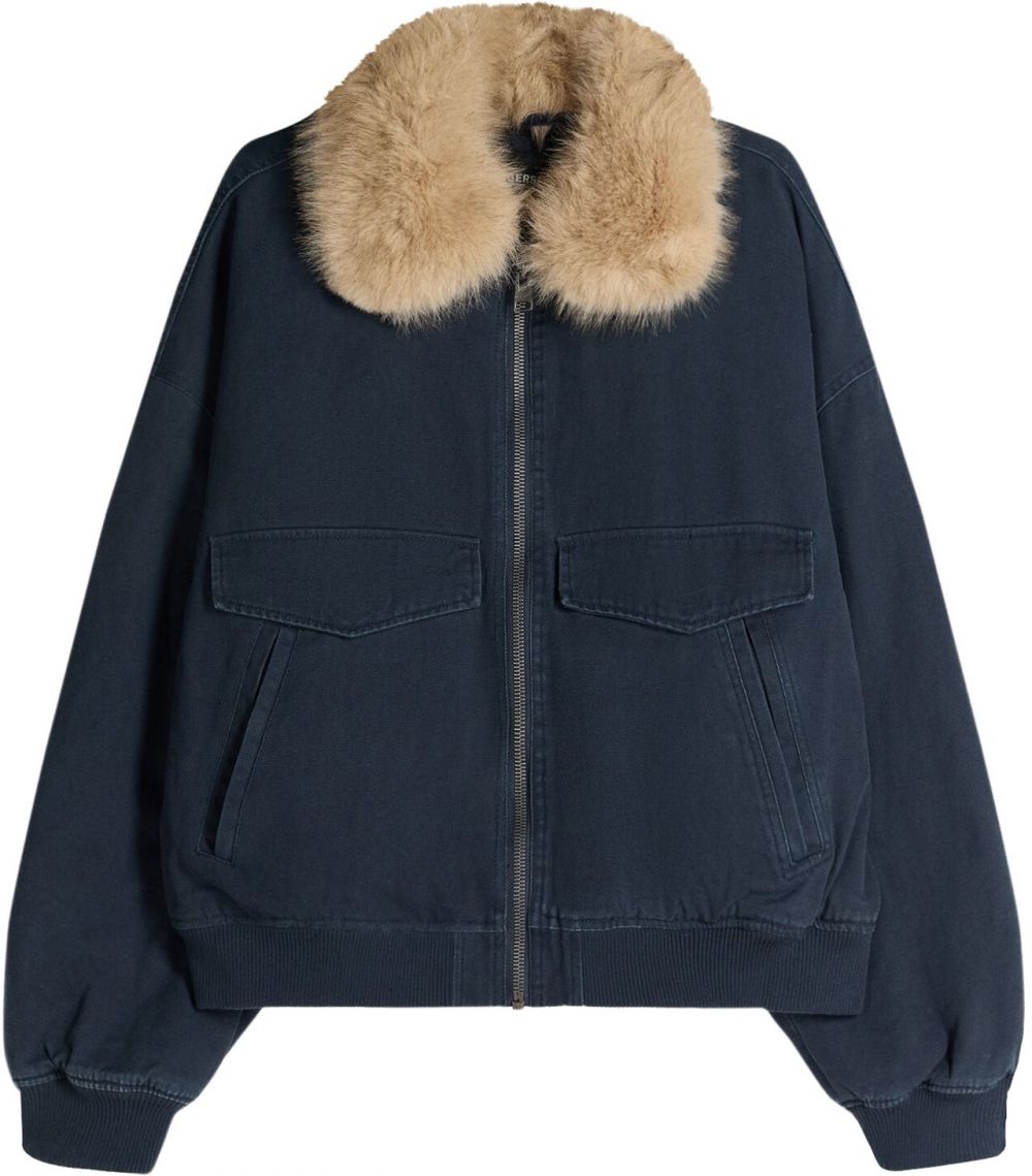 Bershka Prechodná bunda  tmavobéžová / námornícka modrá