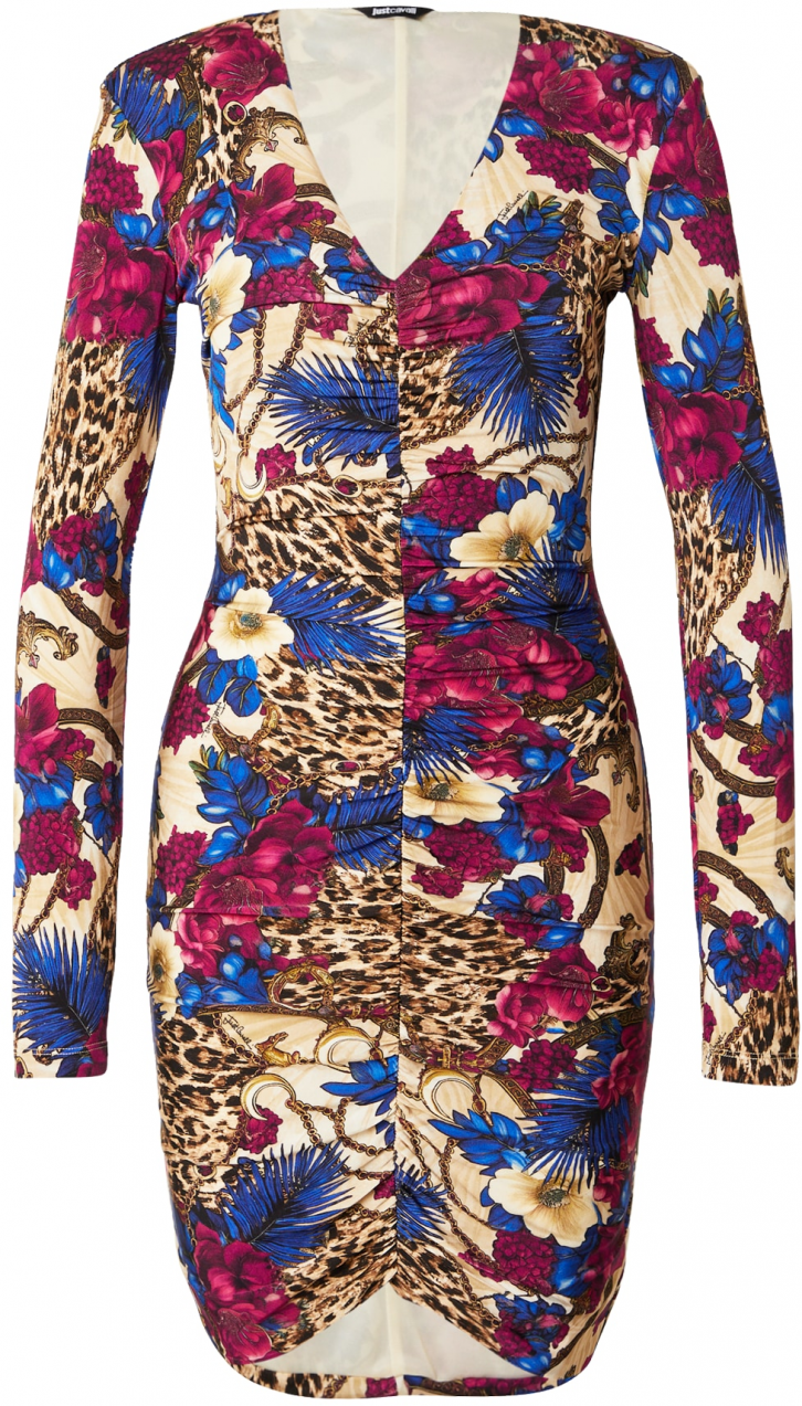 Just Cavalli Šaty  krémová / modrá / hnedá / purpurová