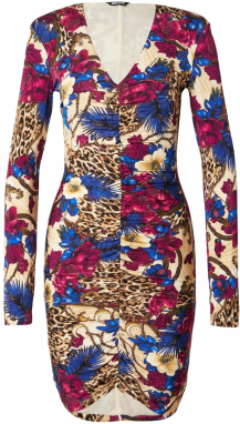 Just Cavalli Šaty  krémová / modrá / hnedá / purpurová