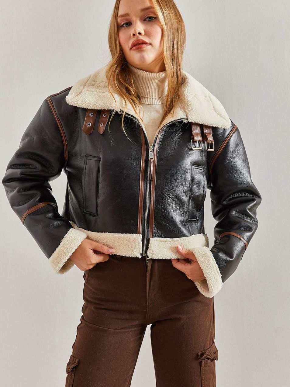 Bianco Lucci Prechodná bunda  svetlobéžová / hnedá / čierna