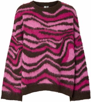 YAS Sveter 'YASSITTA'  tmavohnedá / ružová / svetloružová