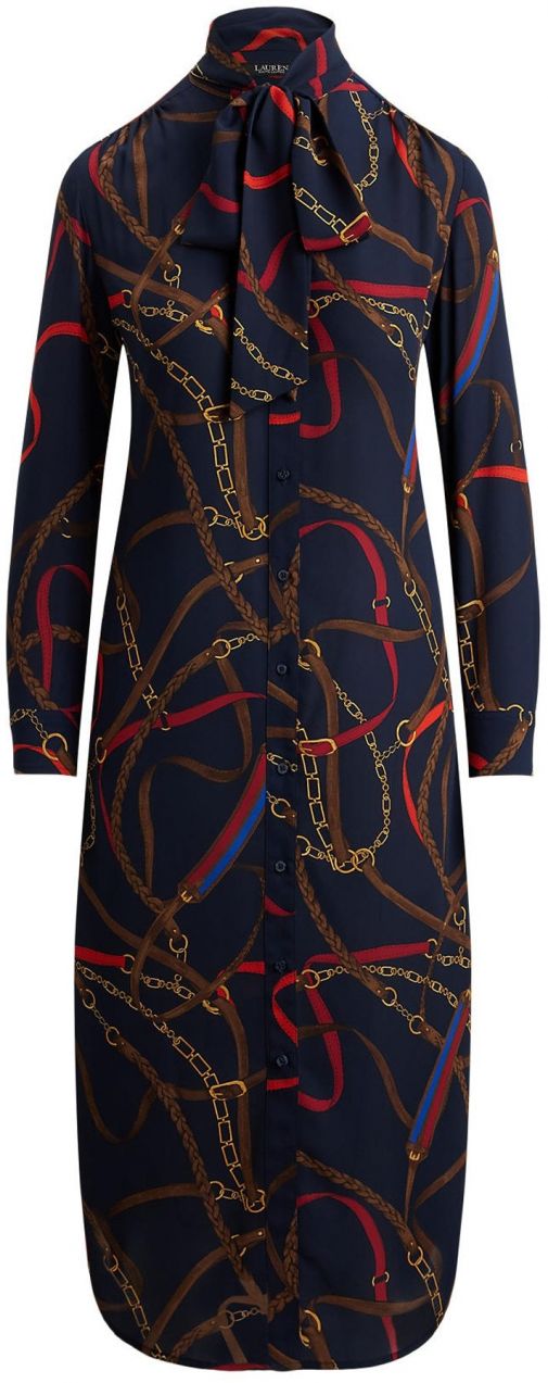 Lauren Ralph Lauren Košeľové šaty  námornícka modrá / hnedá / zlatá žltá / tmavočervená