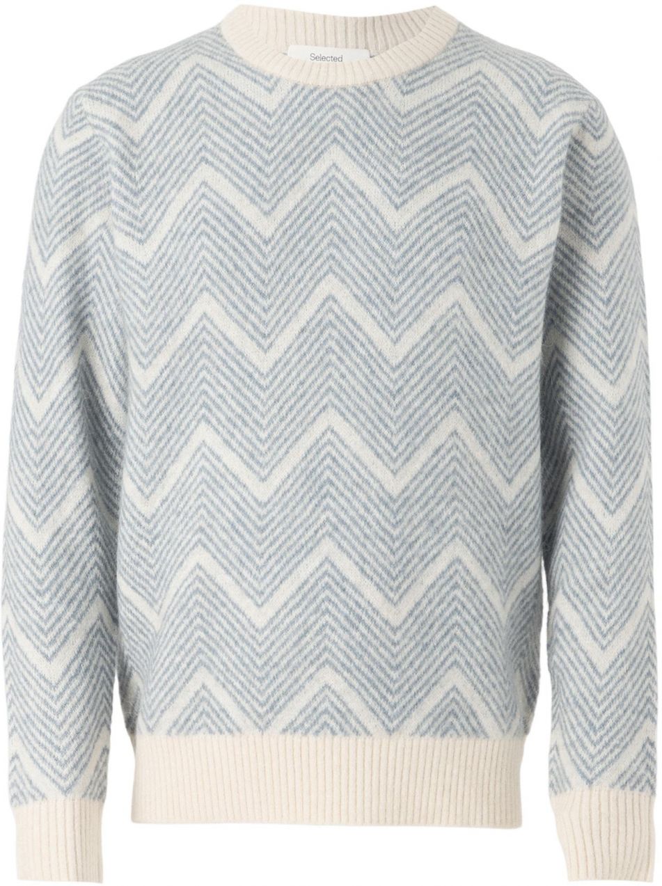 SELECTED Sveter 'SLHRAI'  dymovo modrá / biela