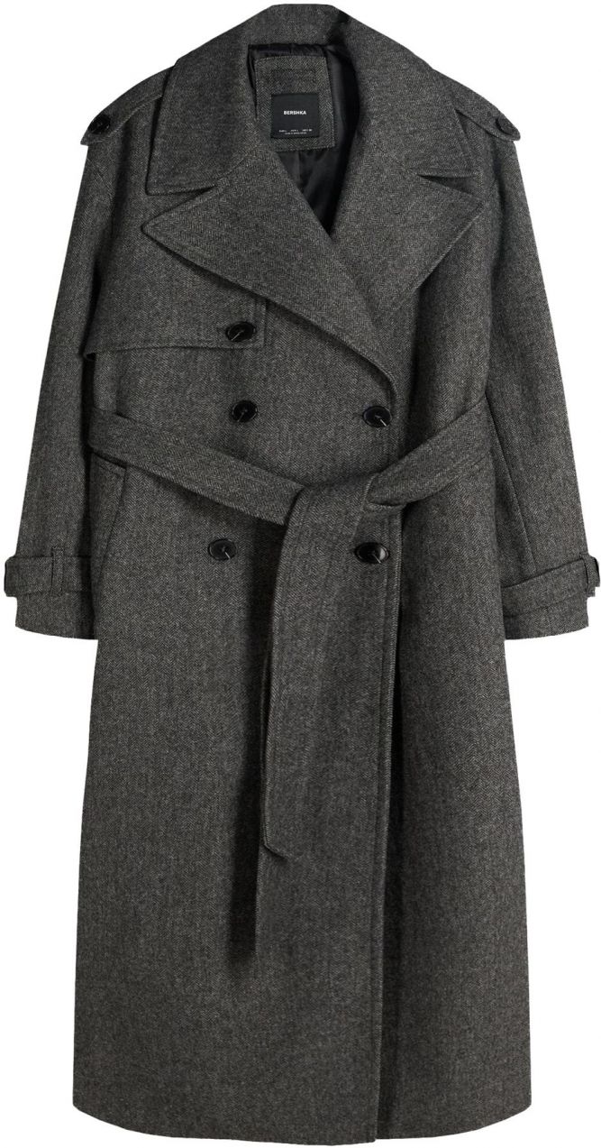 Bershka Prechodný kabát  antracitová / svetlosivá