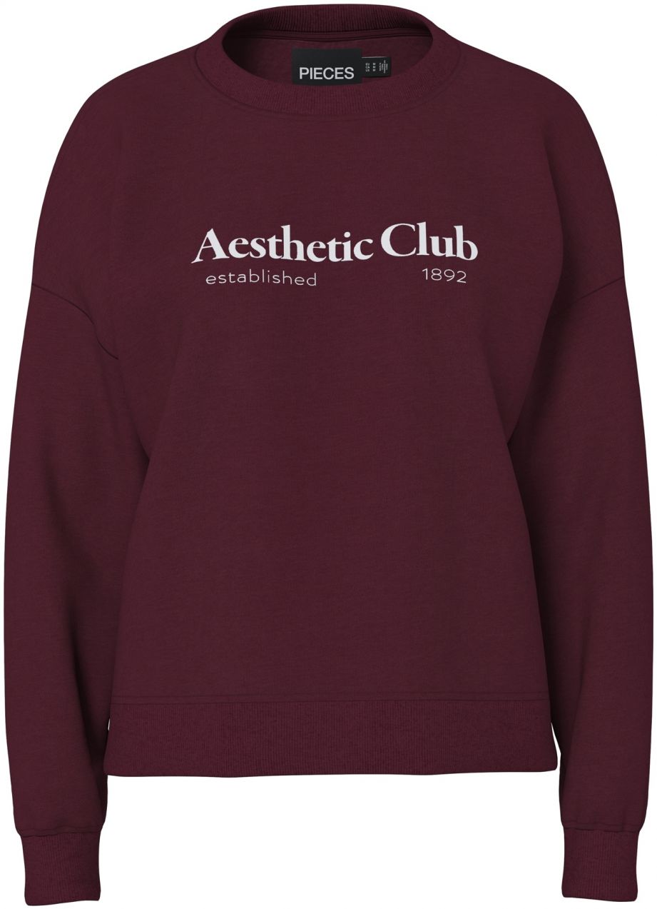 PIECES Mikina 'PCRISSO'  vínovo červená / biela