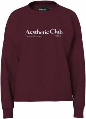 PIECES Mikina 'PCRISSO'  vínovo červená / biela