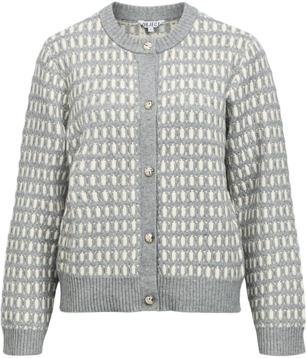 OBJECT Kardigán 'OBJThess'  sivá melírovaná / biela
