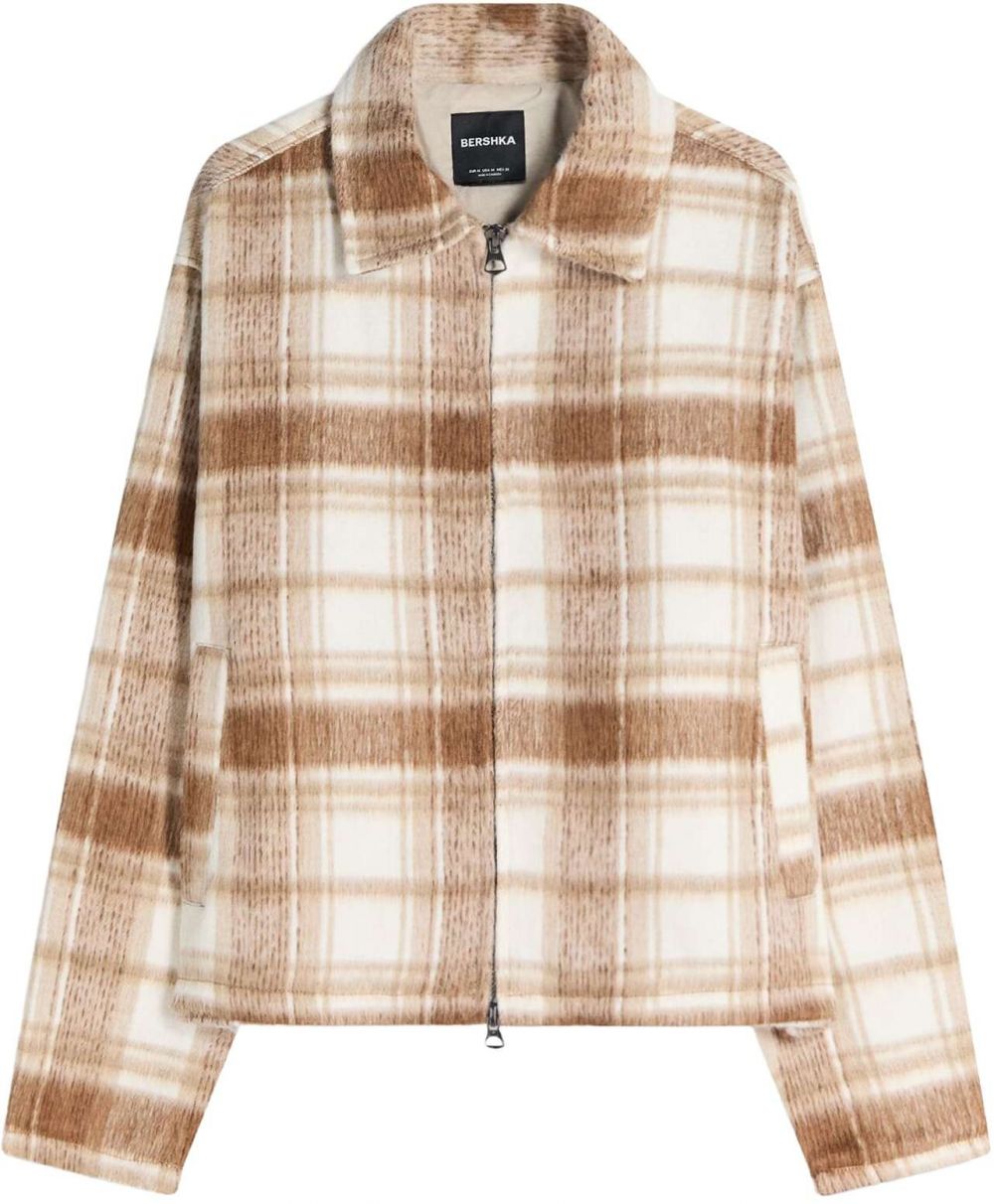 Bershka Prechodná bunda  hnedá / kapučíno / biela