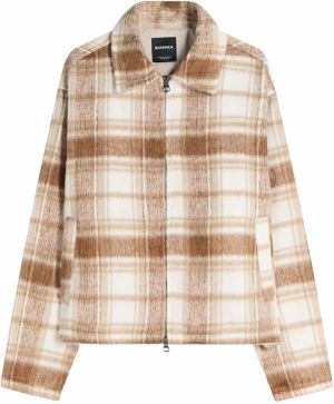 Bershka Prechodná bunda  hnedá / kapučíno / biela