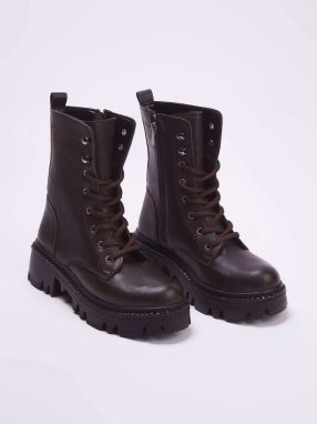 Trendyol Šnurovacie členkové čižmy  tmavohnedá