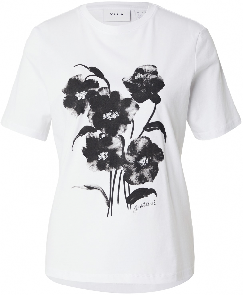 VILA Tričko 'VIKOOLA'  sivá / čierna / biela