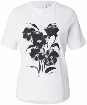 VILA Tričko 'VIKOOLA'  sivá / čierna / biela