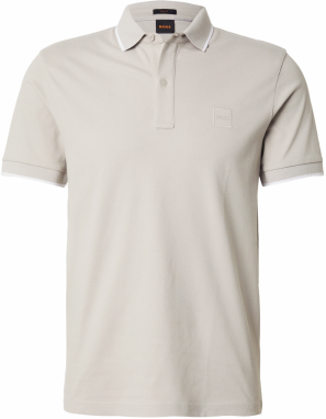 BOSS Tričko 'Passertip'  sivobéžová / biela