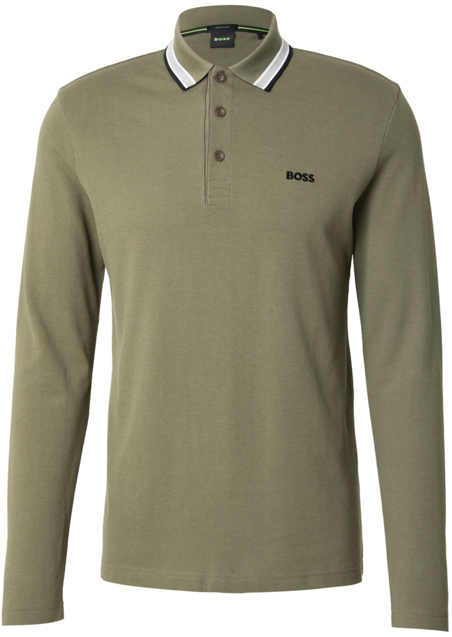 BOSS Tričko 'Plisy'  kaki / čierna / biela