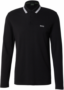 BOSS Tričko 'Plisy'  čierna / biela