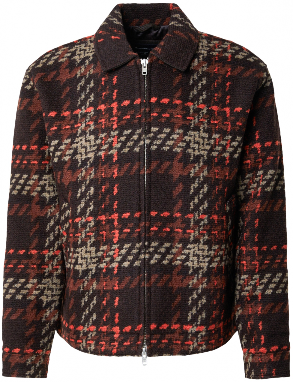 Abercrombie & Fitch Prechodná bunda  čokoládová / tmavohnedá / sivobéžová / svetločervená