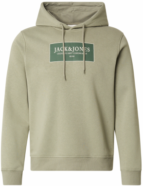 JACK & JONES Mikina 'JORGREENE'  kaki / jedľová / biela