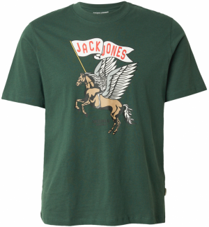 JACK & JONES Tričko 'JORHOLIDAY'  jedľová / jasne červená / čierna / biela