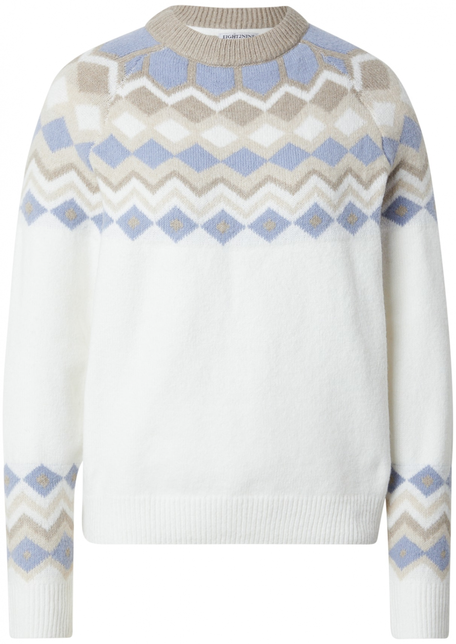 Eight2Nine Sveter  modrosivá / svetlohnedá / sivobéžová / biela
