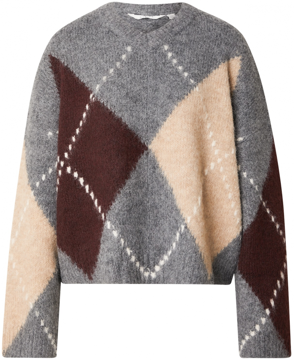 Noella Oversize sveter 'Lai'  béžová / tmavosivá / tmavočervená / biela ako vlna