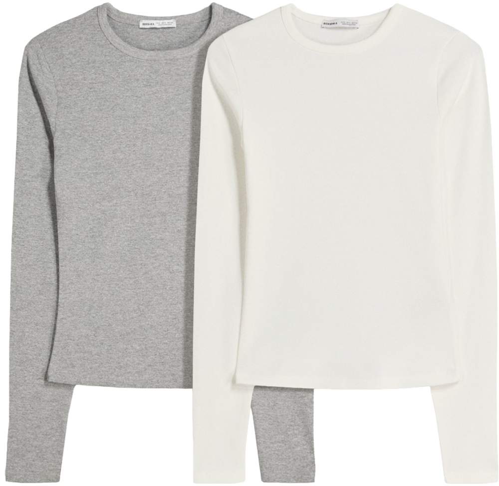 Bershka Tričko  sivá melírovaná / biela
