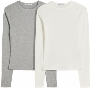 Bershka Tričko  sivá melírovaná / biela