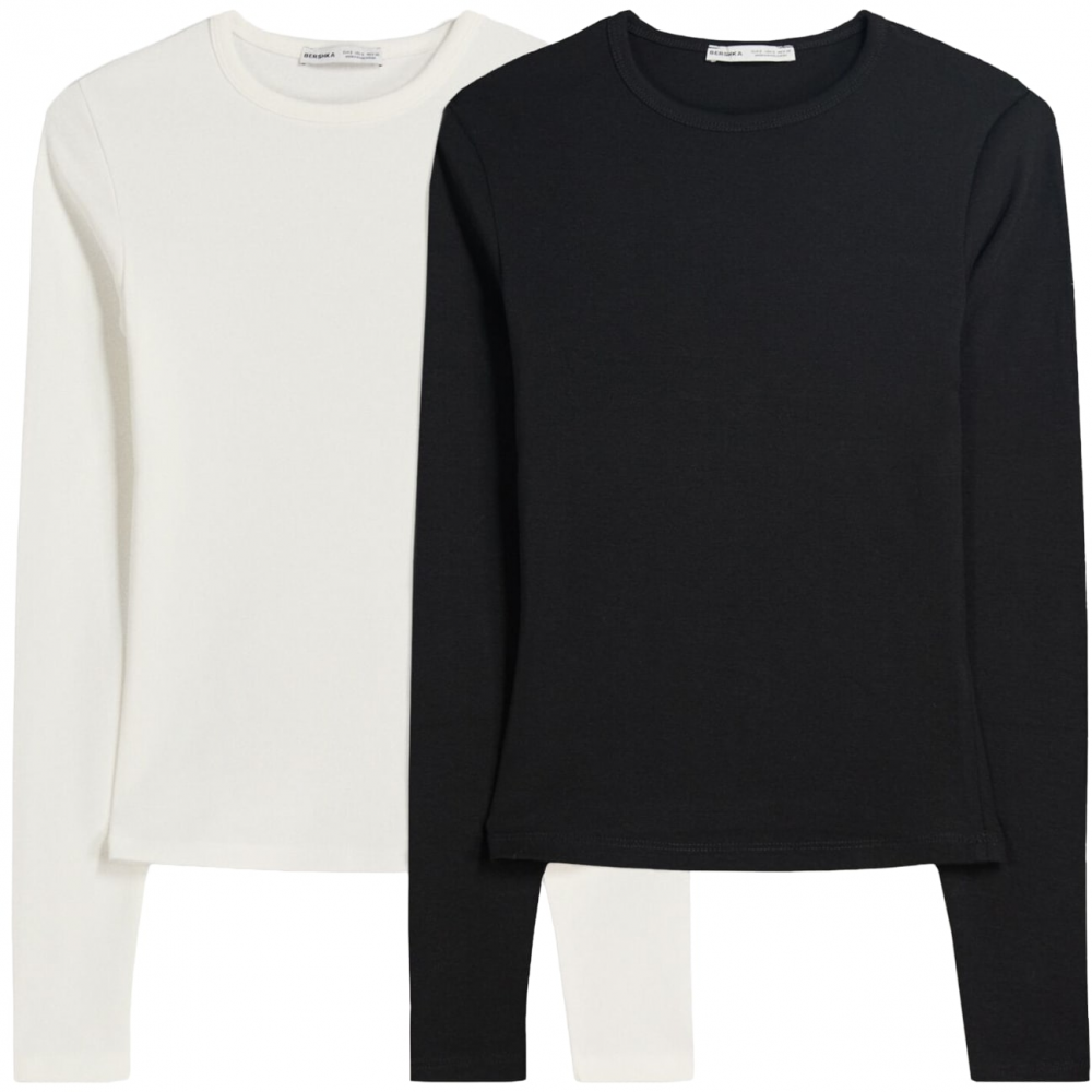 Bershka Tričko  čierna / biela