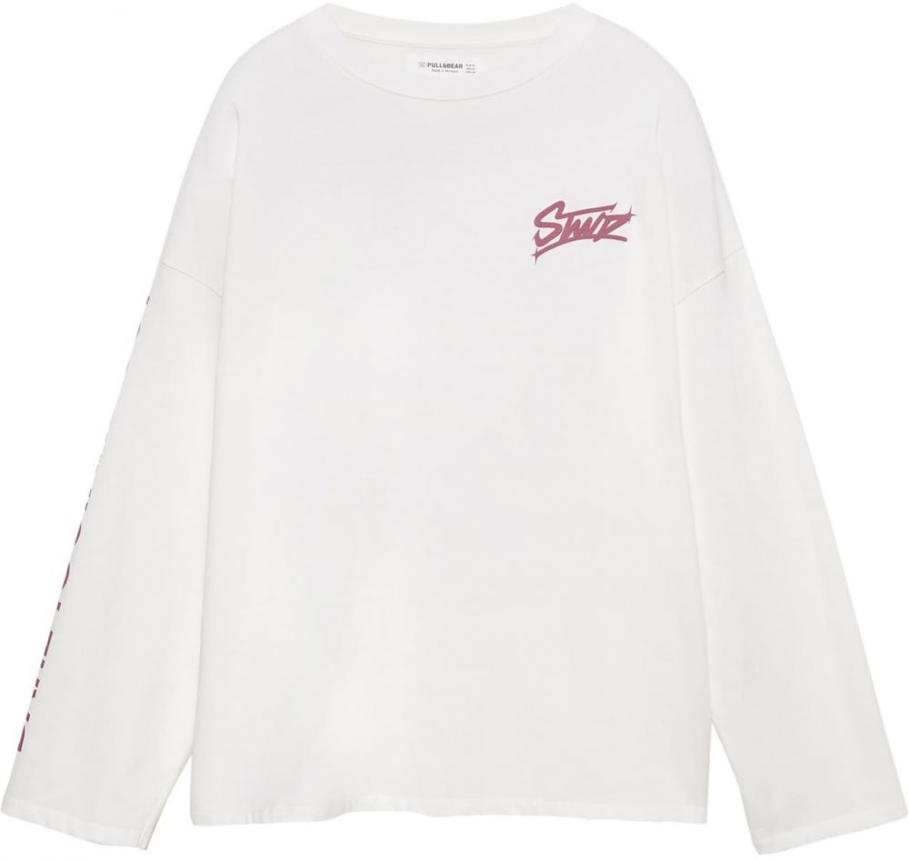 Pull&Bear Tričko 'STWD'  ružová / biela