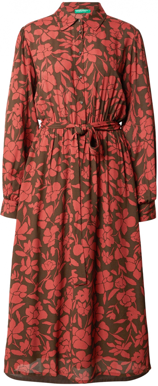 UNITED COLORS OF BENETTON Košeľové šaty  tmavohnedá / jasne červená
