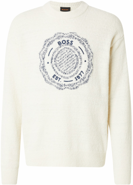 BOSS Sveter 'Kerbert'  svetlobéžová / námornícka modrá