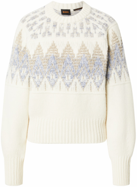 BOSS Sveter 'Farombo'  béžová / svetlobéžová / zafírová