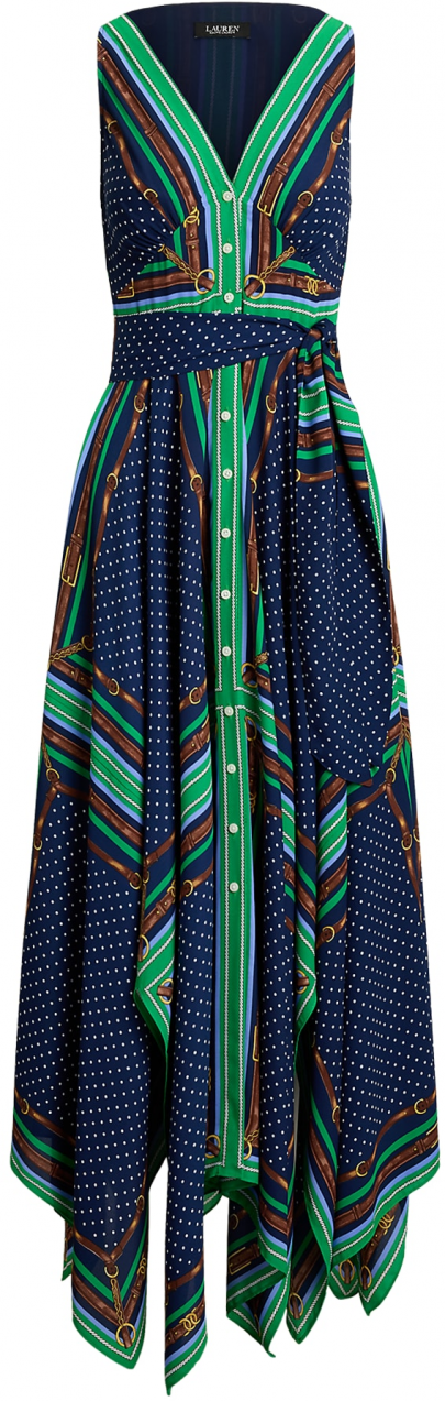 Lauren Ralph Lauren Šaty 'DRAPEY'  námornícka modrá / hnedá / zelená / biela