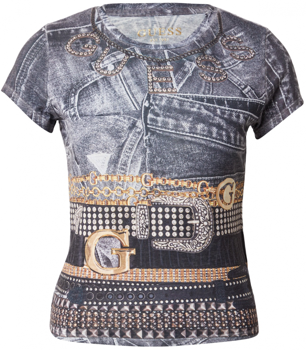 GUESS Tričko  hnedá / tmavohnedá / čierna / biela