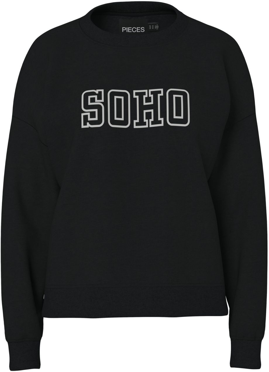 PIECES Mikina 'PCRISSO'  čierna / biela