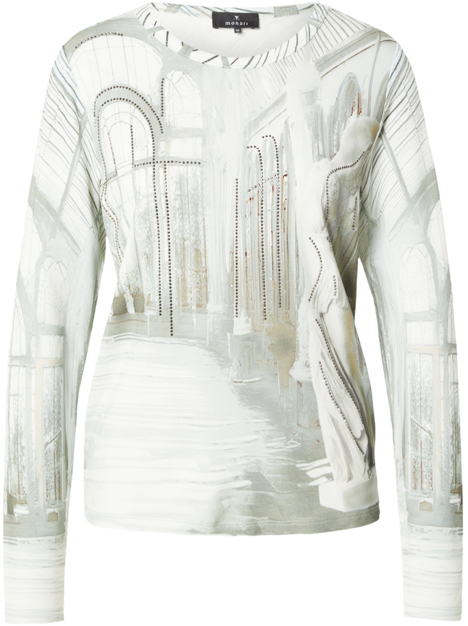 monari Tričko  slonová kosť / sivá / olivová