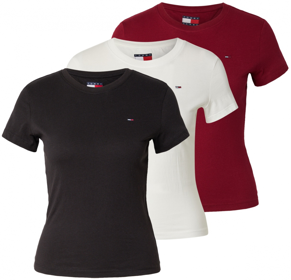 Tommy Jeans Tričko  karmínovo červená / čierna / biela