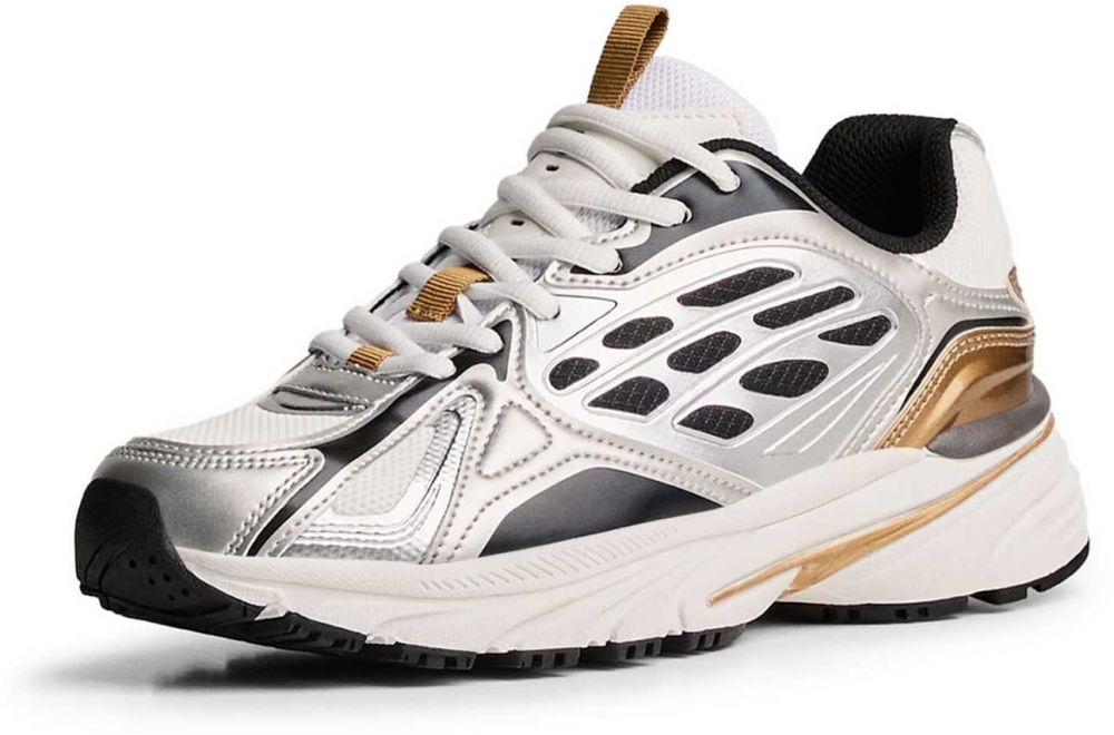 Bershka Nízke tenisky  zlatá / čierna / strieborná / biela