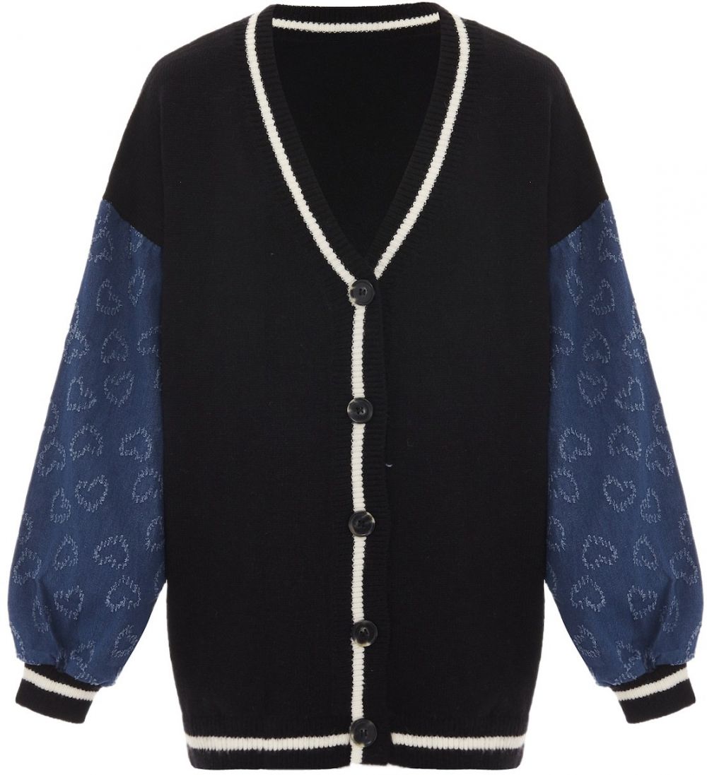 SANIKA Kardigán  modrá denim / čierna / biela