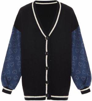 SANIKA Kardigán  modrá denim / čierna / biela