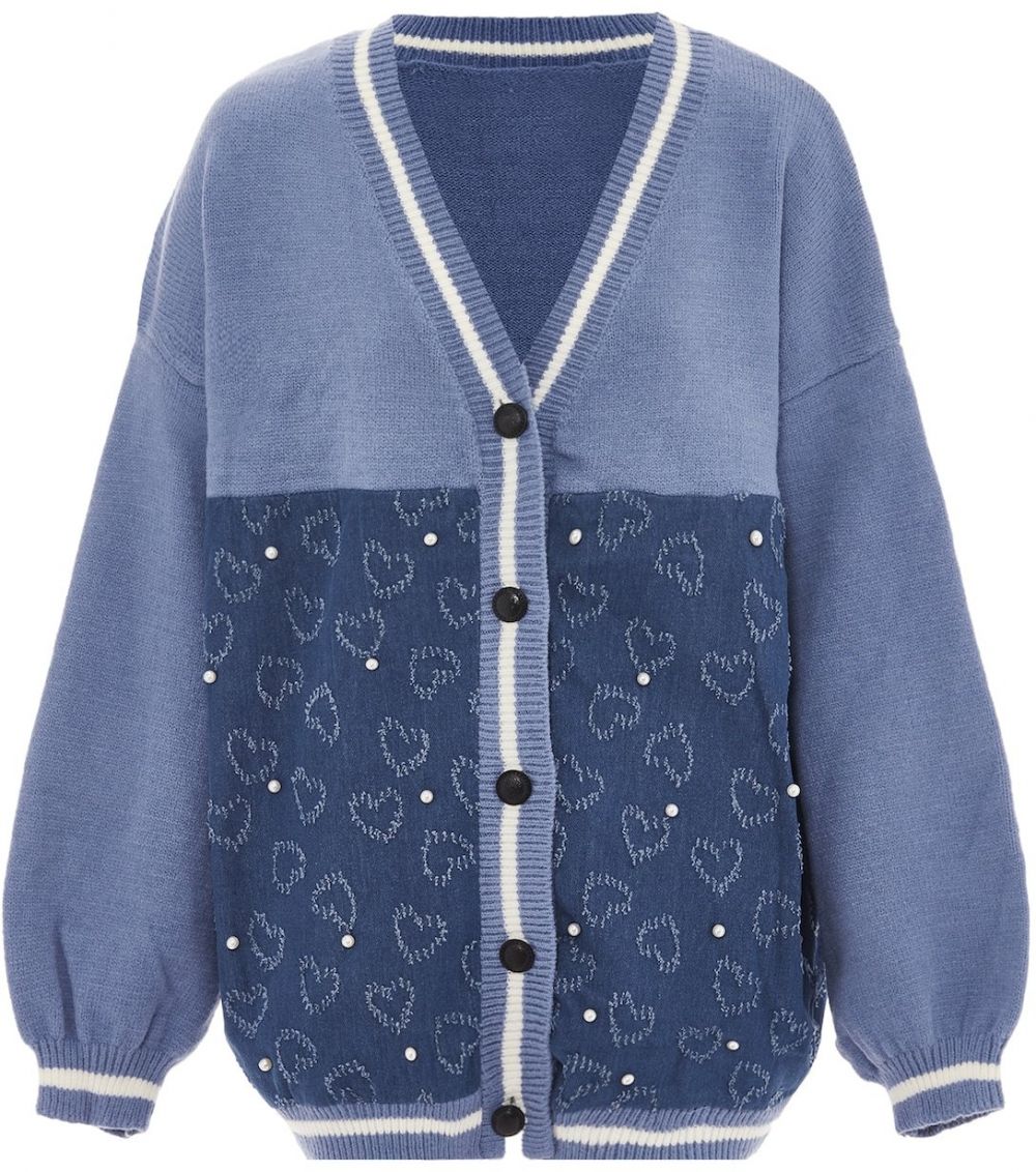 SANIKA Kardigán  modrá / dymovo modrá / biela