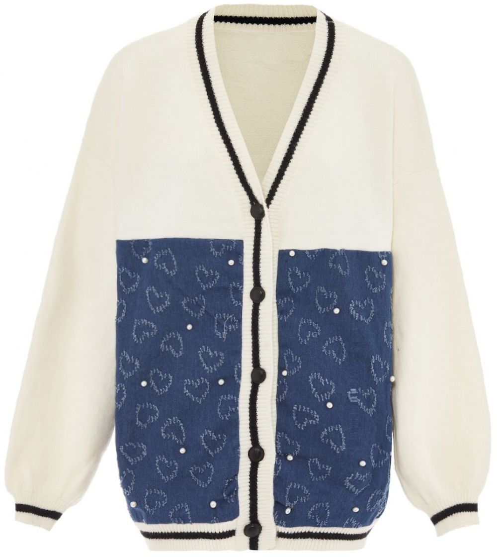 SANIKA Kardigán  modrá / čierna / biela ako vlna