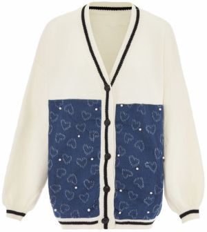 SANIKA Kardigán  modrá / čierna / biela ako vlna