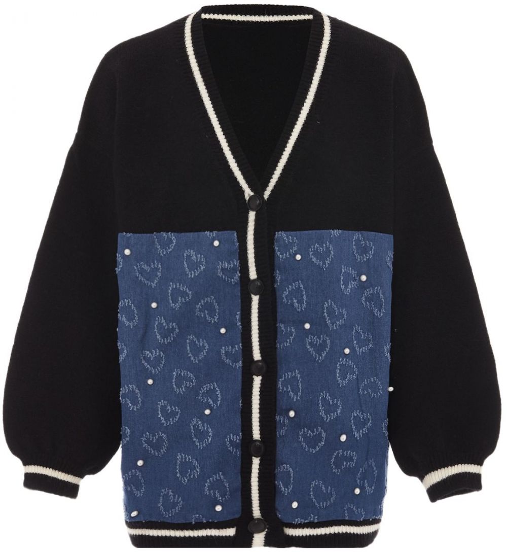 SANIKA Kardigán  modrosivá / čierna / biela