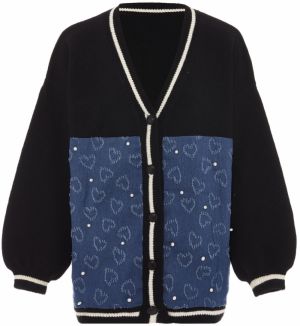 SANIKA Kardigán  modrosivá / čierna / biela