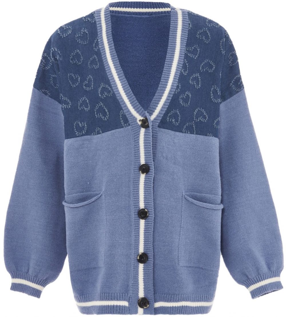 SANIKA Kardigán  dymovo modrá / modrá denim / biela