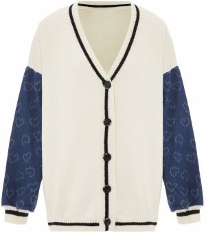 SANIKA Kardigán  modrá / modrá denim / čierna / biela ako vlna