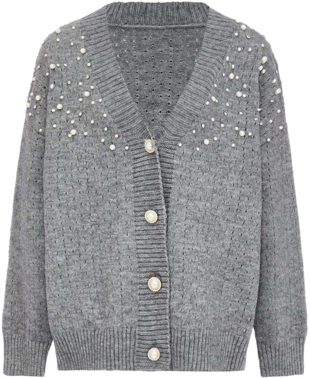 caissa Kardigán  sivá melírovaná / perlovo biela