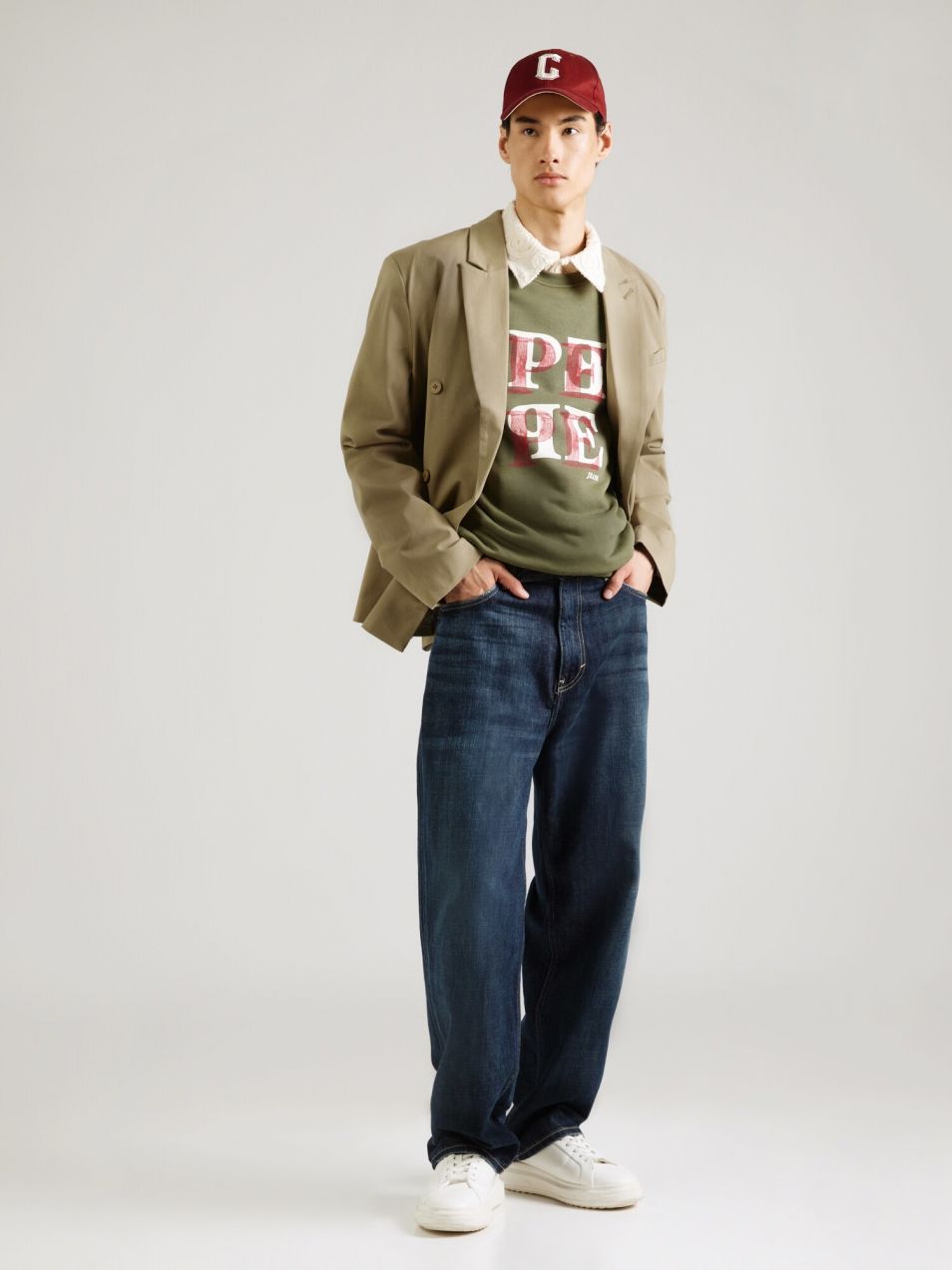 Pepe Jeans Mikina  olivová / čerešňová / biela