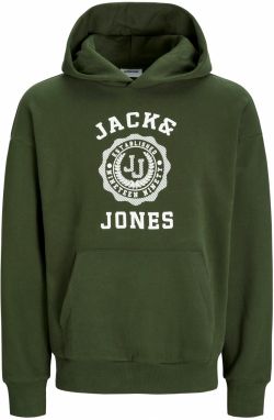 JACK & JONES Mikina 'JWHVICTO'  tmavozelená / biela