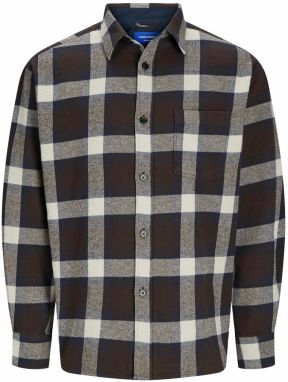JACK & JONES Košeľa 'JWHFREDERIKSBERG'  nebielená / námornícka modrá / čokoládová